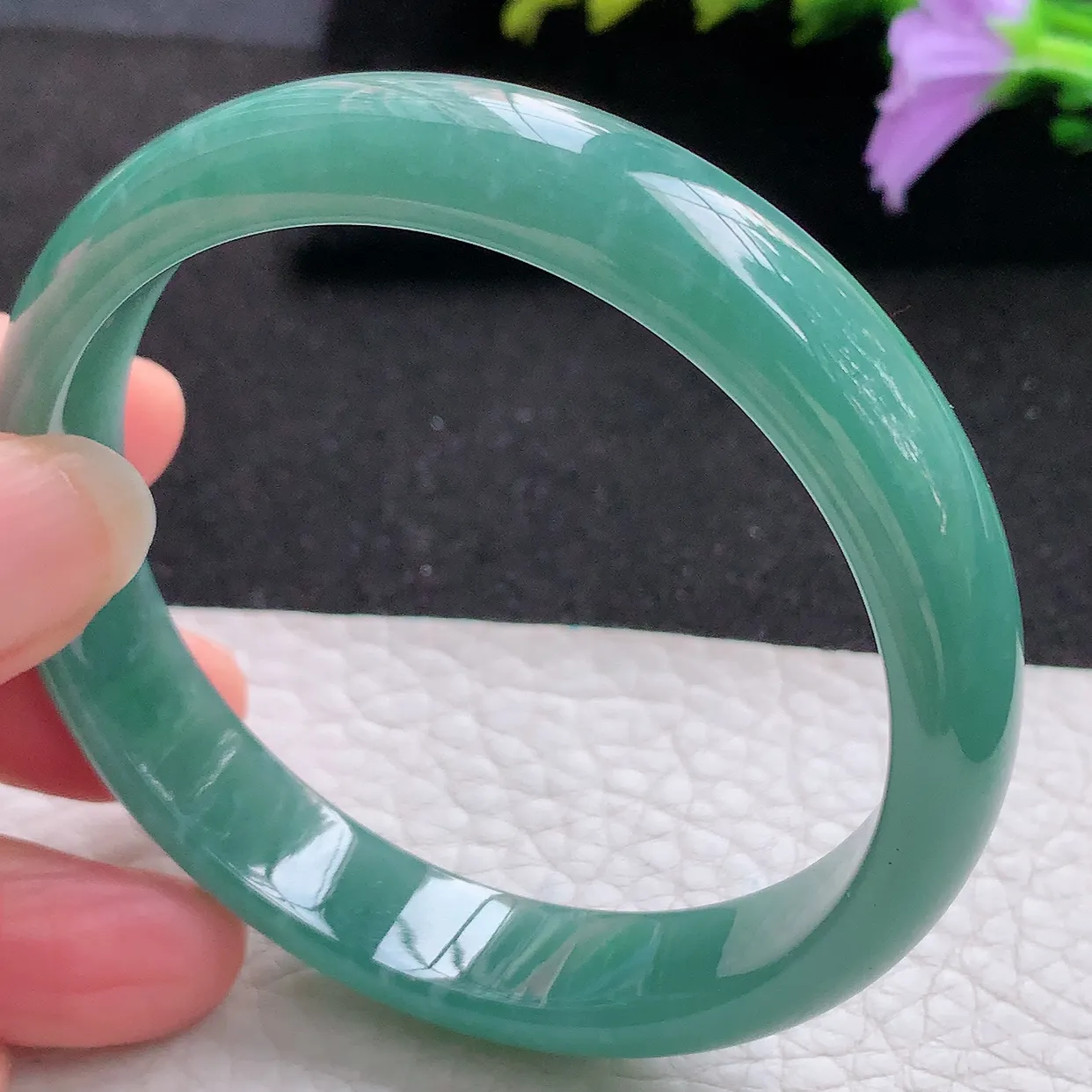 ll实拍56*11.8*6.7平安镯 天然翡翠A货玉手镯细润蓝韵宽边玉手环