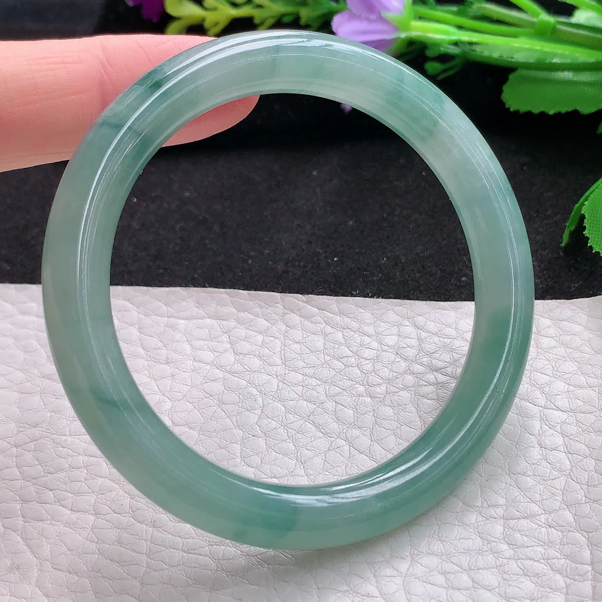 n实拍54.5*8.7*8.5美人镯 天然翡翠A货玉手镯冰飘花圆条玉镯子 叮当镯