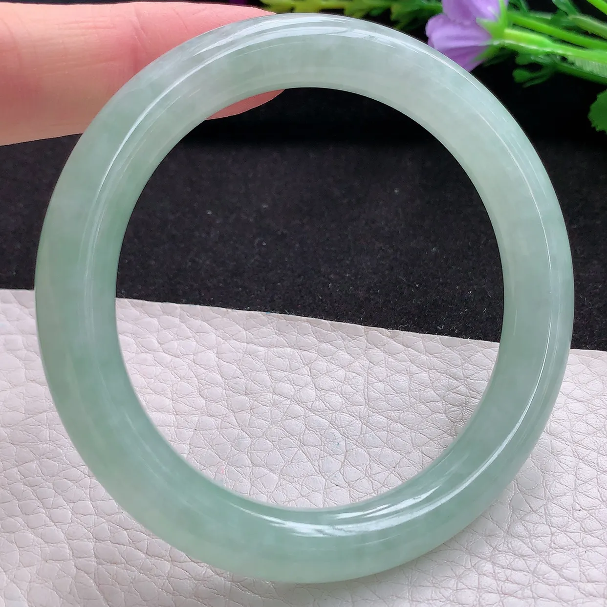 ss实拍56*10*9.5美人镯 天然翡翠A货玉手镯冰甜绿圆条玉镯子 叮当镯