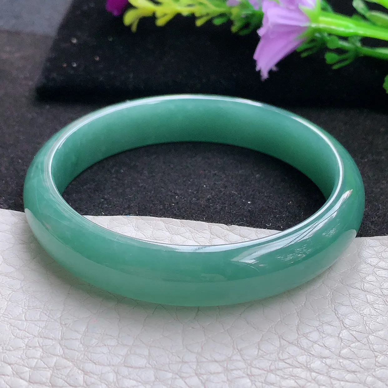 ll实拍56*11.8*6.7平安镯 天然翡翠A货玉手镯细润蓝韵宽边玉手环