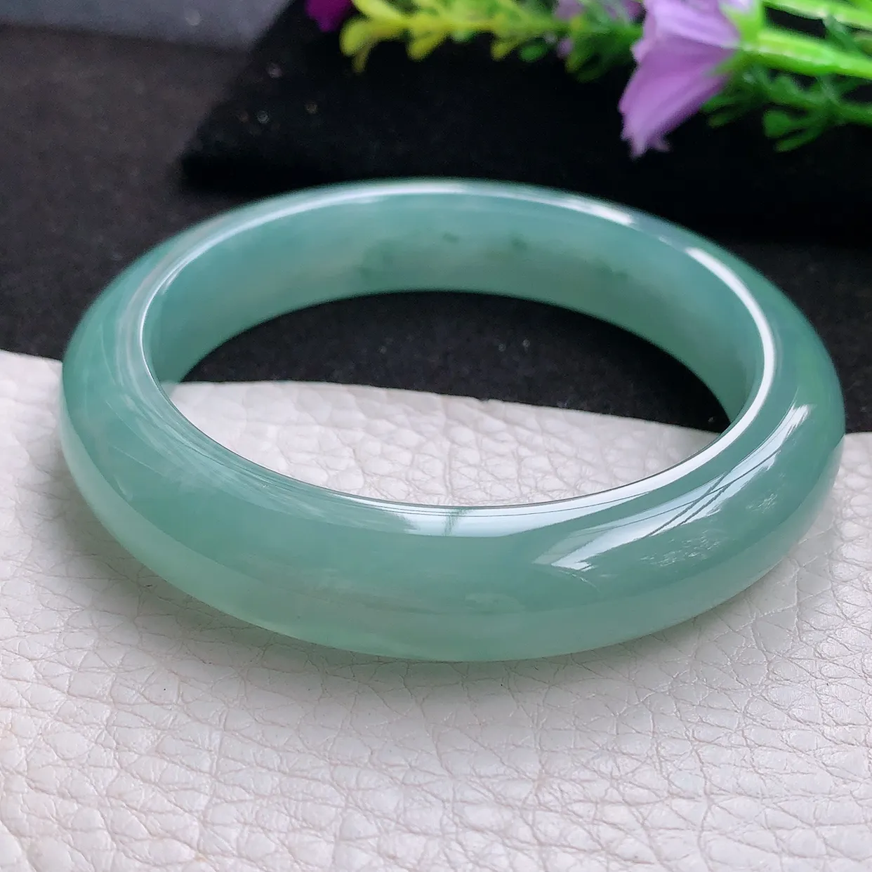 nr实拍56.5*12.3*9平安镯 天然翡翠A货冰蓝玉手镯宽边玉手环