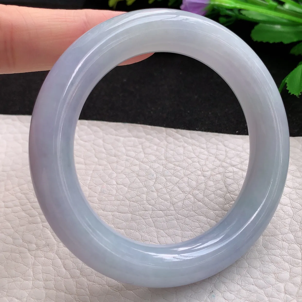 ee实拍56*12*11.5胖圆镯 天然翡翠A货紫罗兰玉手镯水润圆条玉手环