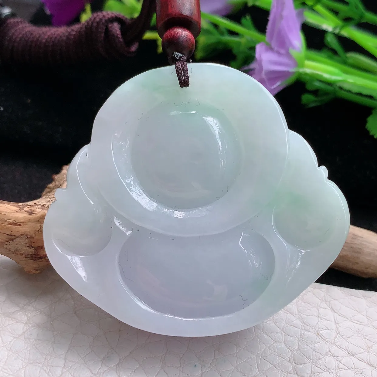 zen实拍47.3*52.5*15缅甸天然翡翠春带彩甜美大佛公 开心佛玉挂件