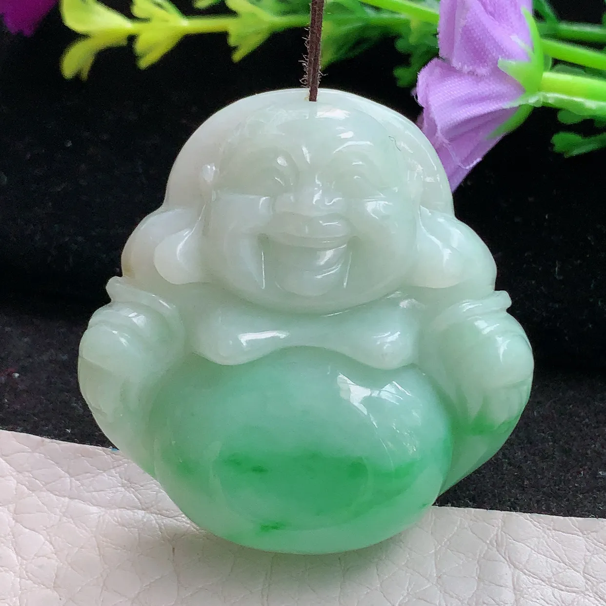 zen实拍41*41.8*12.8缅甸天然翡翠半山半水开心佛玉吊坠 玉挂件