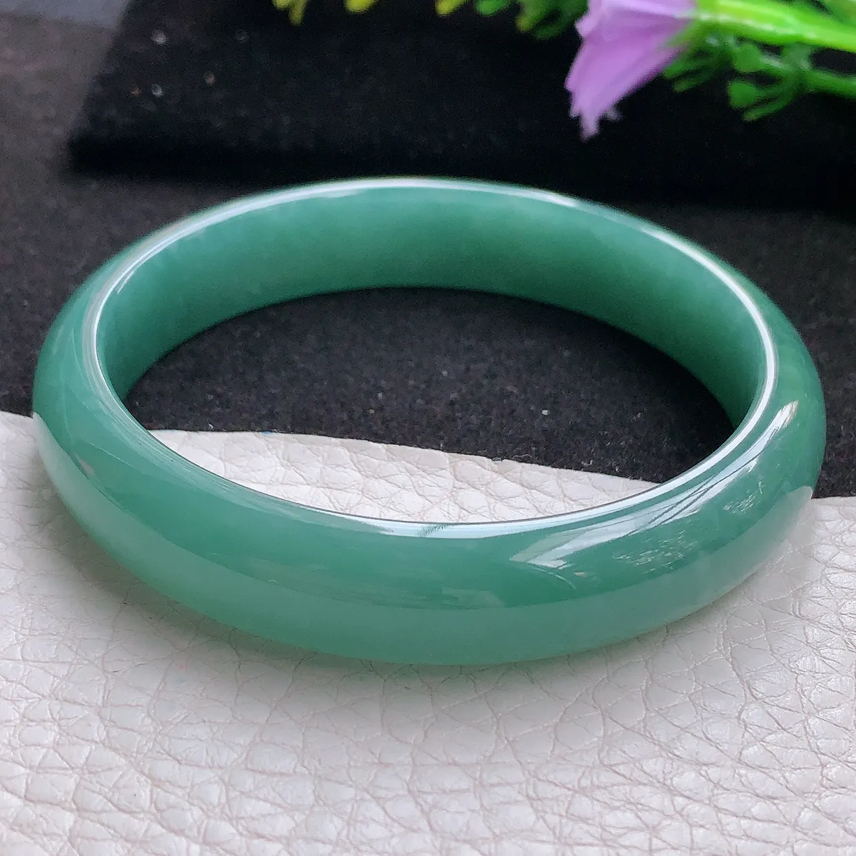 ll实拍56*11.8*6.7平安镯 天然翡翠A货玉手镯细润蓝韵宽边玉手环