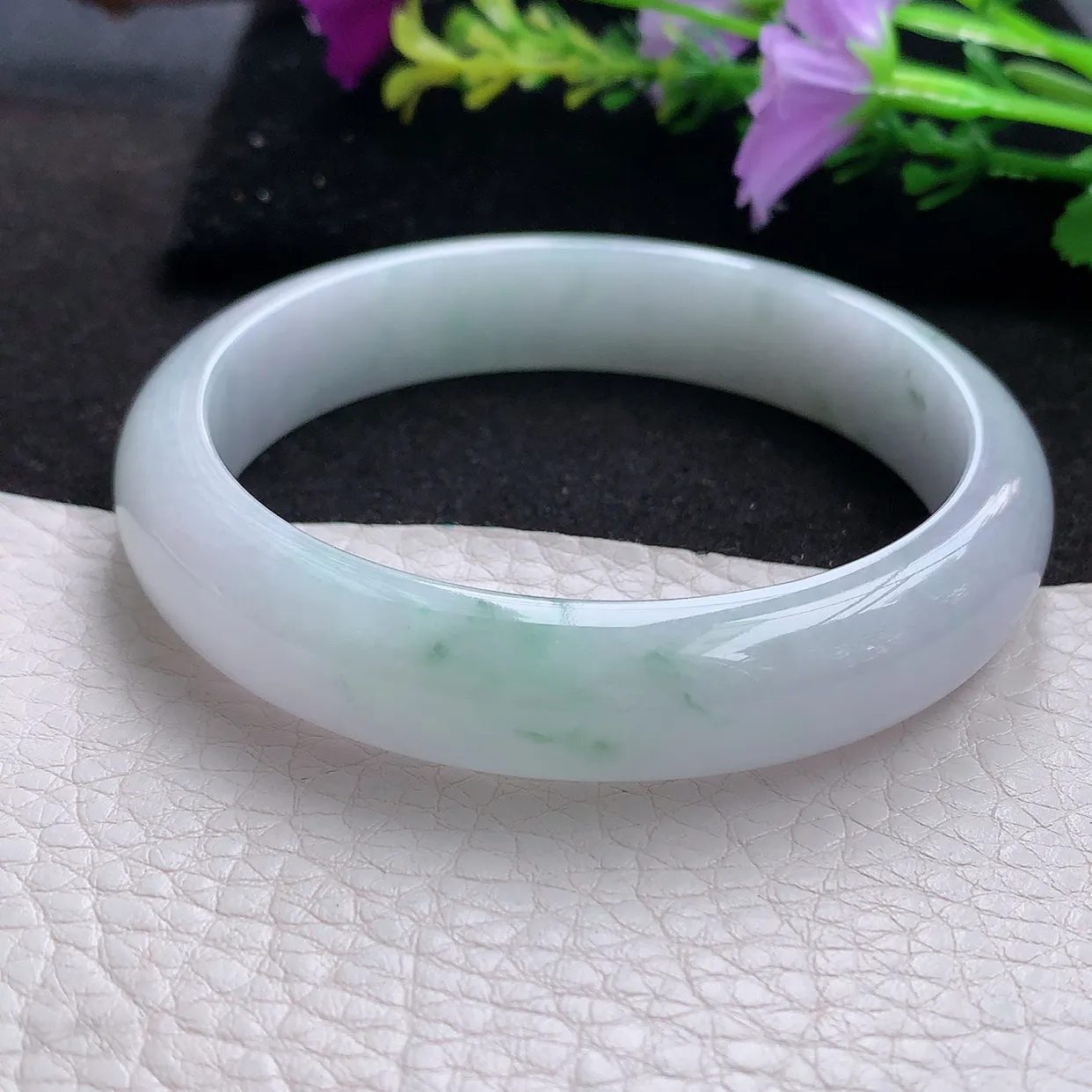 hy大圈口60*13*7.3镯 天然翡翠A货手镯水润飘花大气宽边玉手环