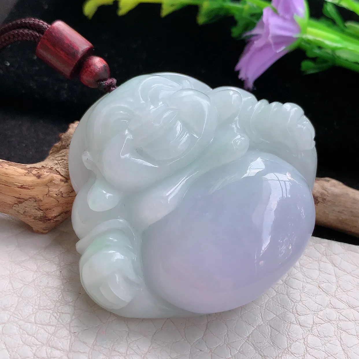 zen实拍47.3*52.5*15缅甸天然翡翠春带彩甜美大佛公 开心佛玉挂件