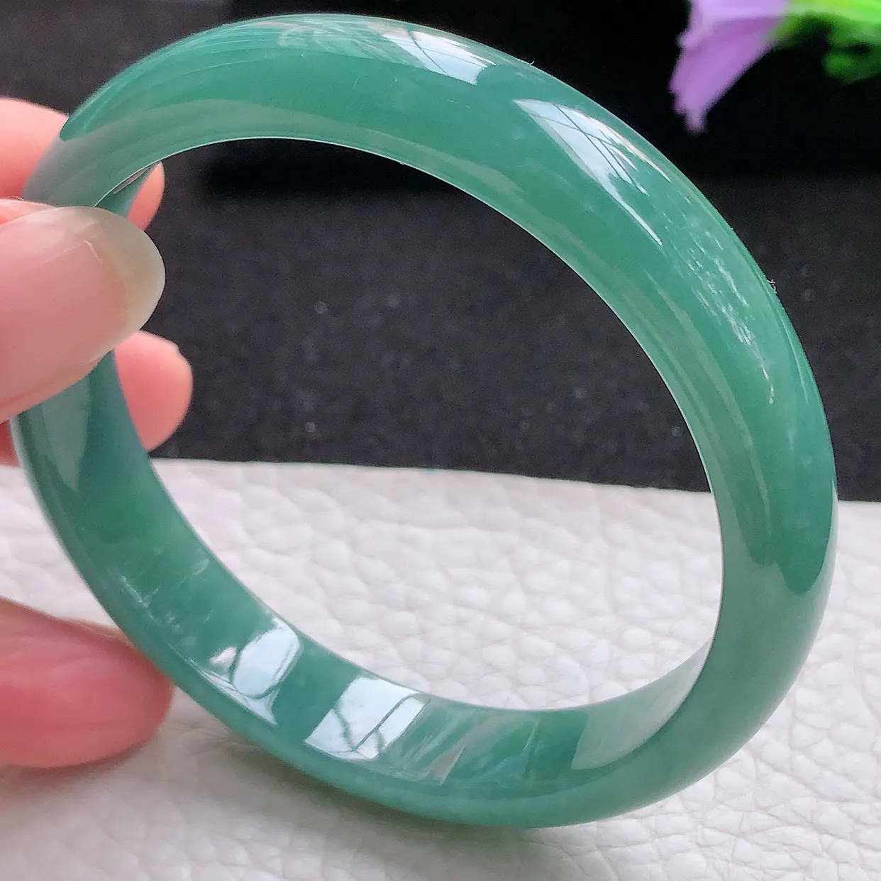 ll实拍56*11.8*6.7平安镯 天然翡翠A货玉手镯细润蓝韵宽边玉手环