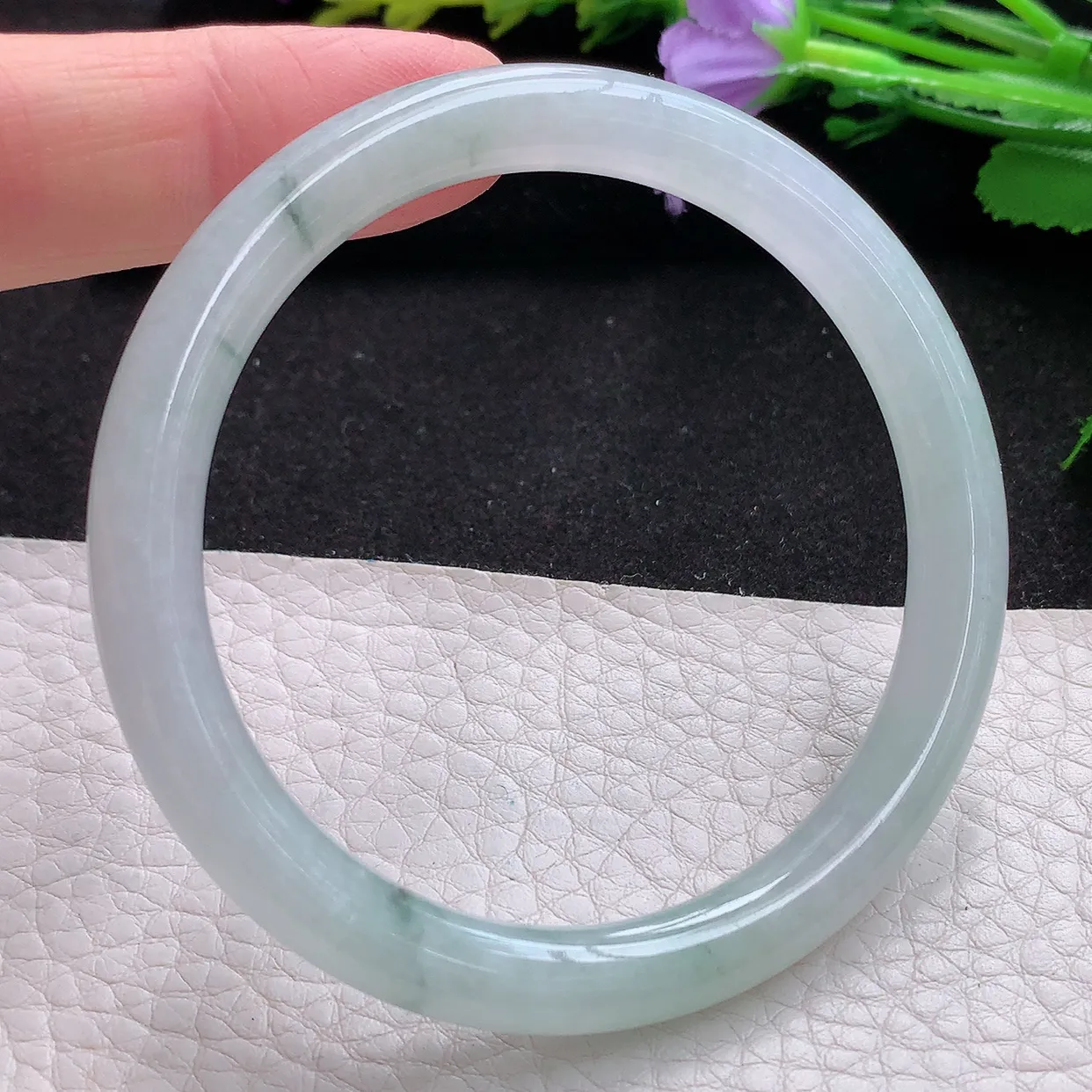 n实拍54.6*7.2*7.6美人镯 天然翡翠A货玉手镯冰飘花圆条玉镯子 叮当镯