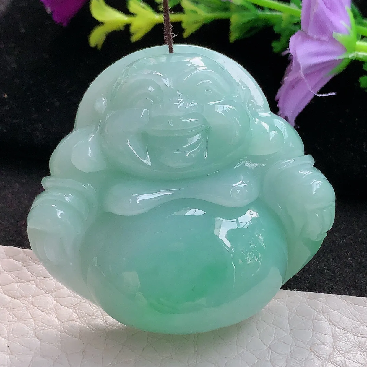 zen实拍46.5*50.8*15缅甸天然翡翠蓝绿韵大佛公玉吊坠 开心佛毛衣坠