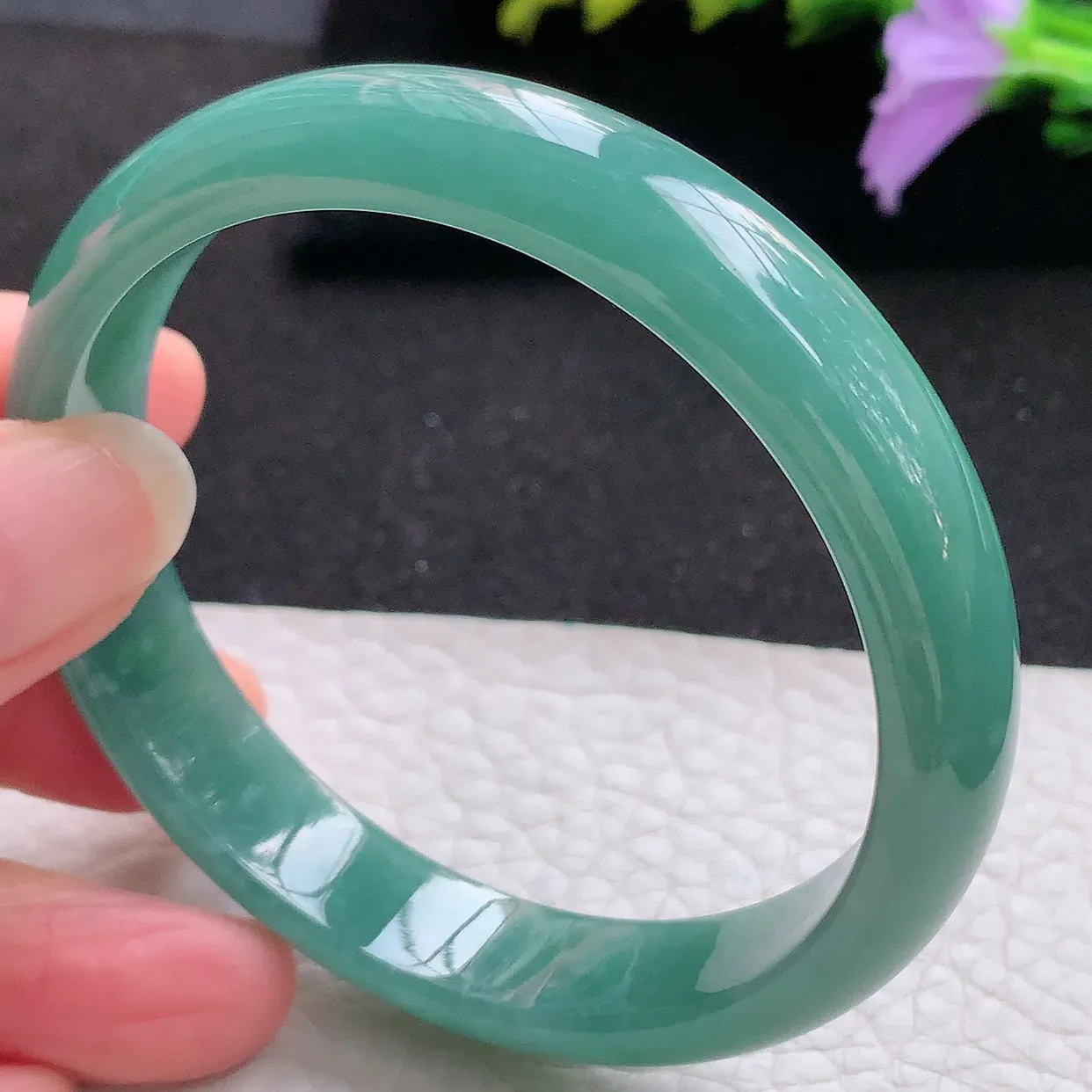 ll实拍56*11.8*6.7平安镯 天然翡翠A货玉手镯细润蓝韵宽边玉手环