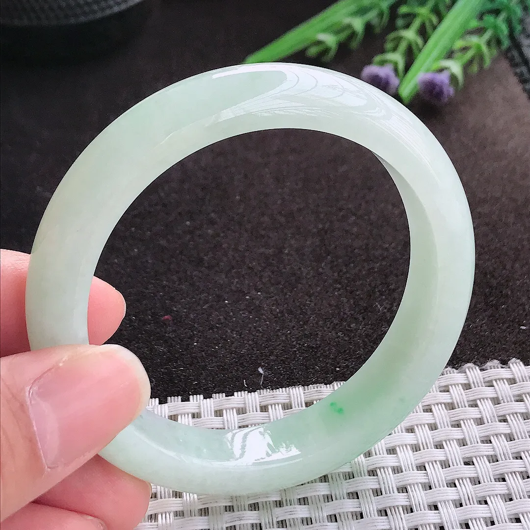 实拍A货翡翠55/12.3/8.5老坑冰润水灵冰晴绿手镯宽边玉镯手环