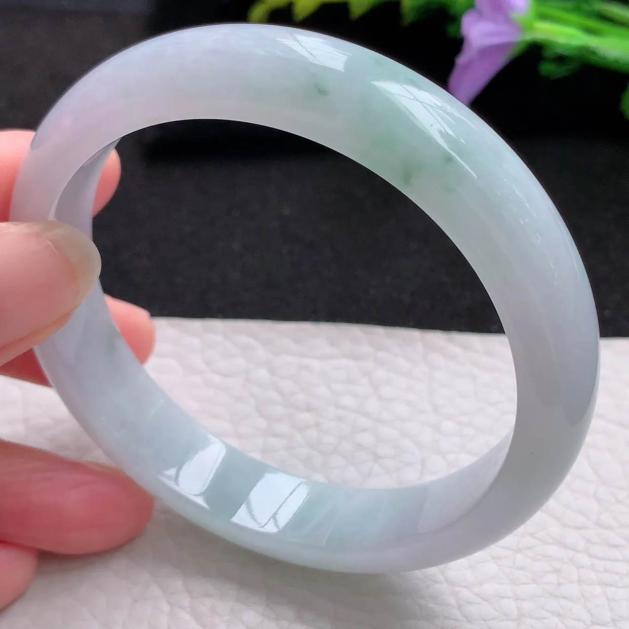 hy大圈口60*13*7.3镯 天然翡翠A货手镯水润飘花大气宽边玉手环