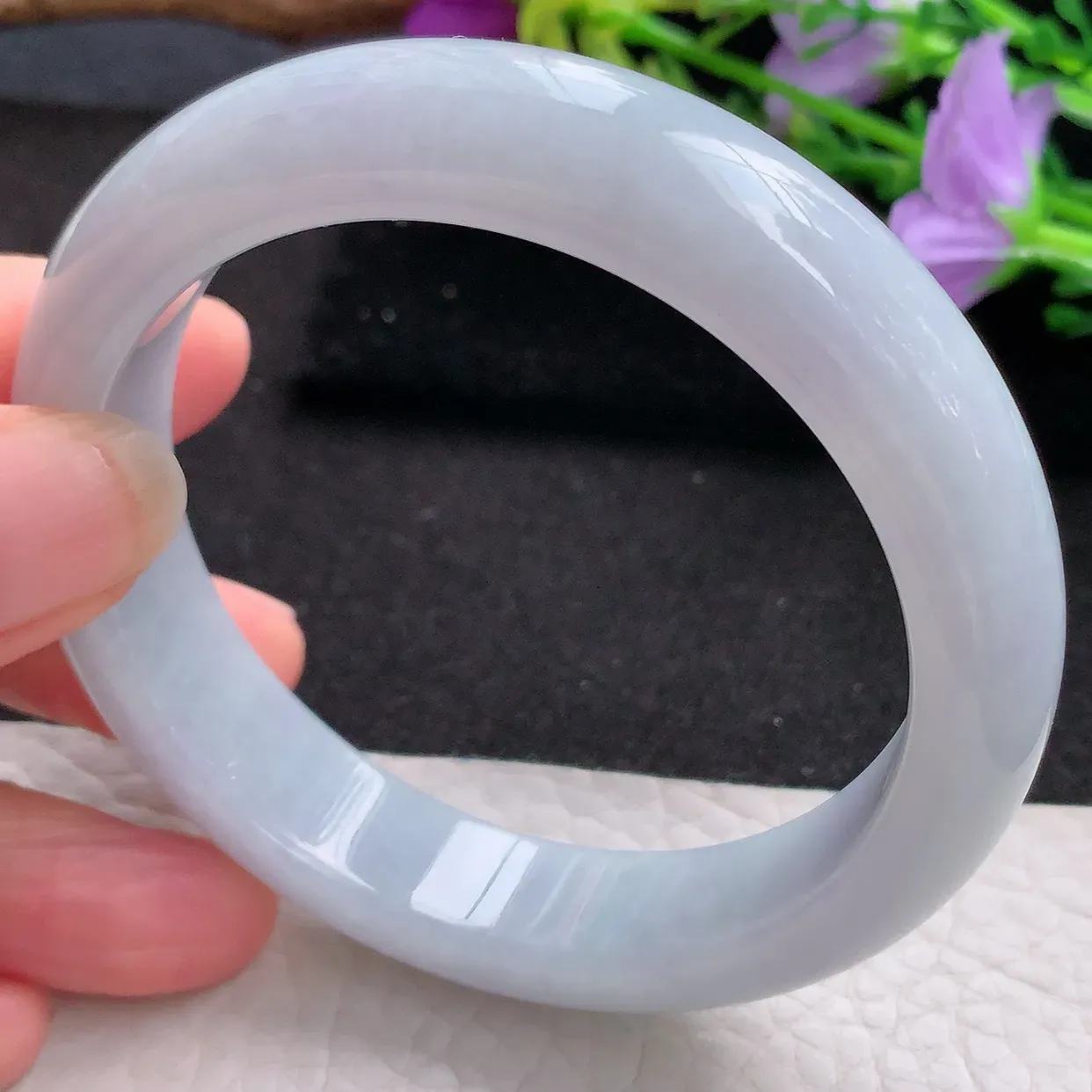 xx实拍57*13.5*8.5平安镯 天然翡翠A货白月光玉手镯纯美宽边玉手环