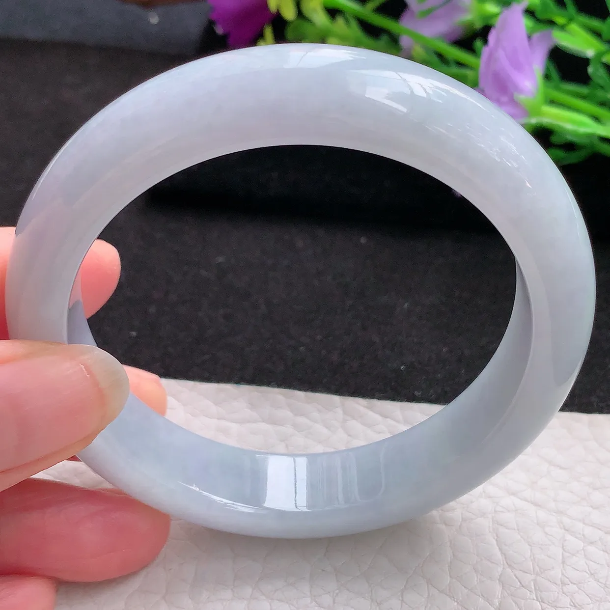 xx实拍57*13.5*8.5平安镯 天然翡翠A货白月光玉手镯纯美宽边玉手环