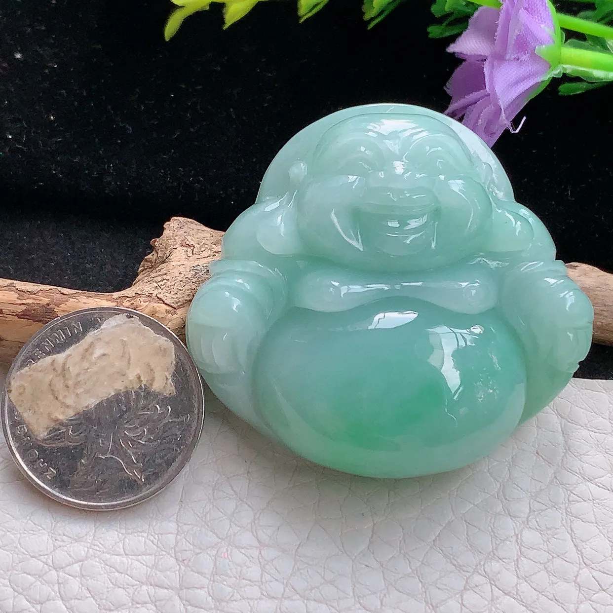 zen实拍46.5*50.8*15缅甸天然翡翠蓝绿韵大佛公玉吊坠 开心佛毛衣坠