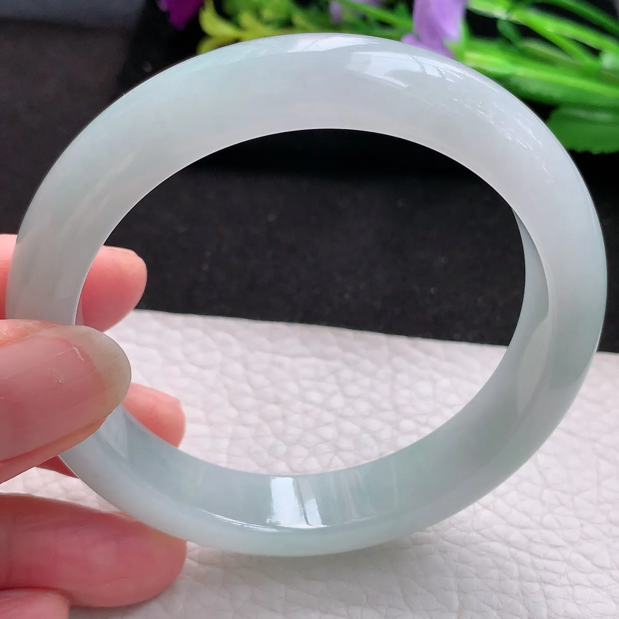 nr实拍57.5*12.2*8.5平安镯 天然翡翠A货冰晴玉手镯胶感宽边玉手环