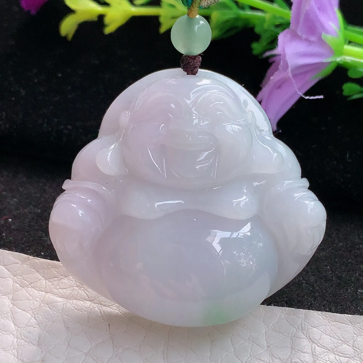 zen实拍39.9*42.8*12.2缅甸天然翡翠淡紫佛公玉吊坠 开心佛玉挂件