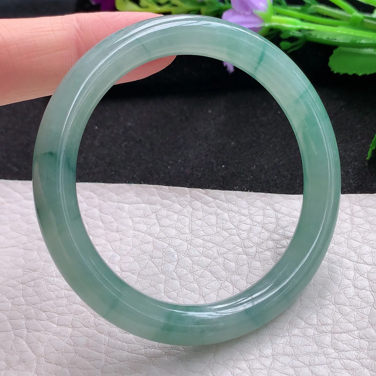 n实拍54.5*8.7*8.5美人镯 天然翡翠A货玉手镯冰飘花圆条玉镯子 叮当镯