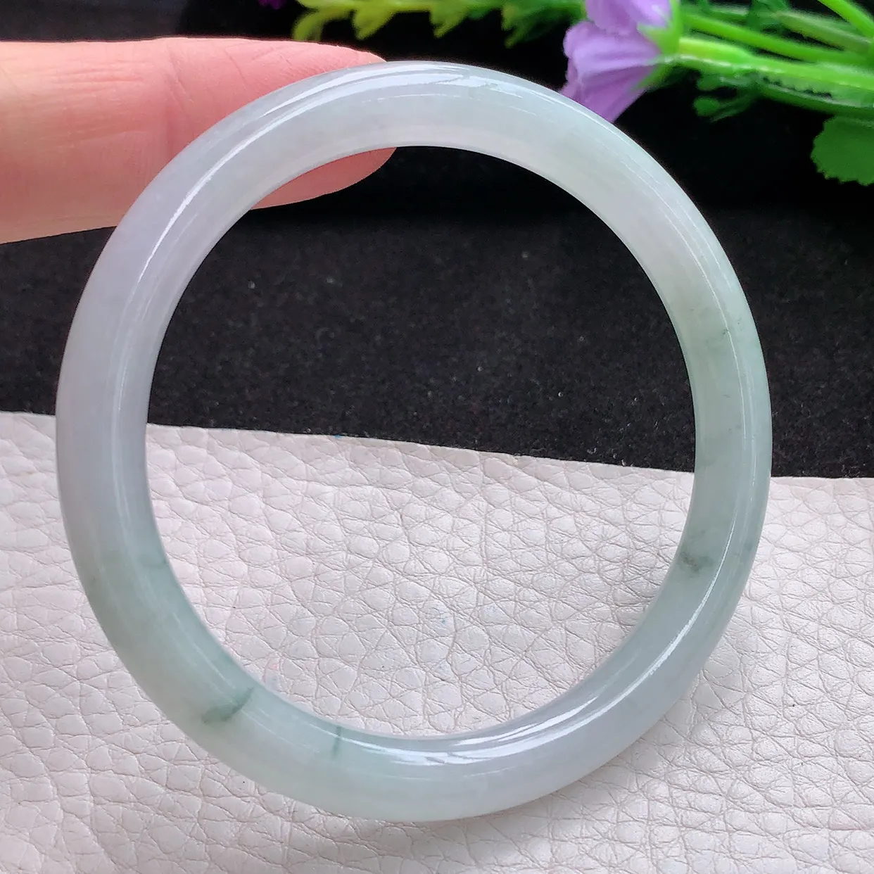 n实拍54.6*7.2*7.6美人镯 天然翡翠A货玉手镯冰飘花圆条玉镯子 叮当镯