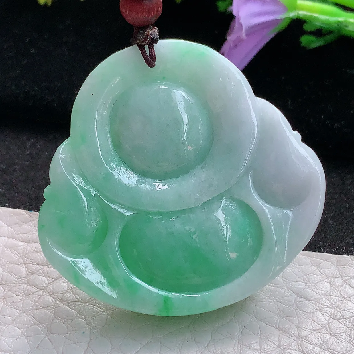 zen实拍44.5*46.8*10.8缅甸天然翡翠飘绿细润大佛公吊坠 大肚弥勒佛毛衣坠