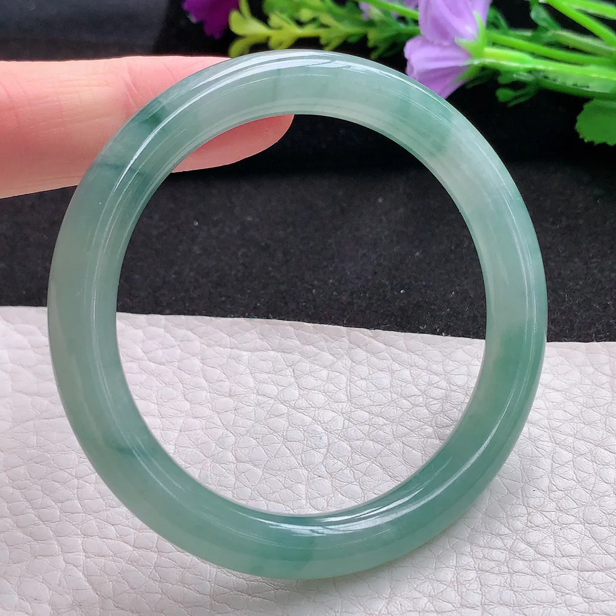 n实拍54.5*8.7*8.5美人镯 天然翡翠A货玉手镯冰飘花圆条玉镯子 叮当镯