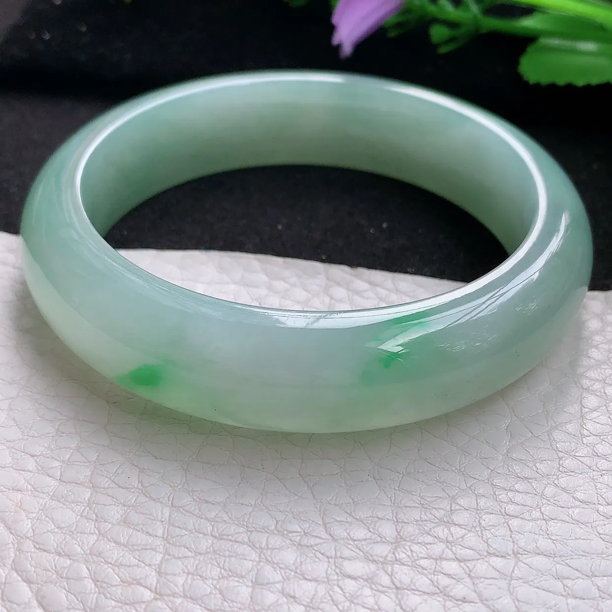 nr实拍58*15*9.2轮胎镯 天然翡翠A货冰晴飘绿玉手镯宽边玉手环
