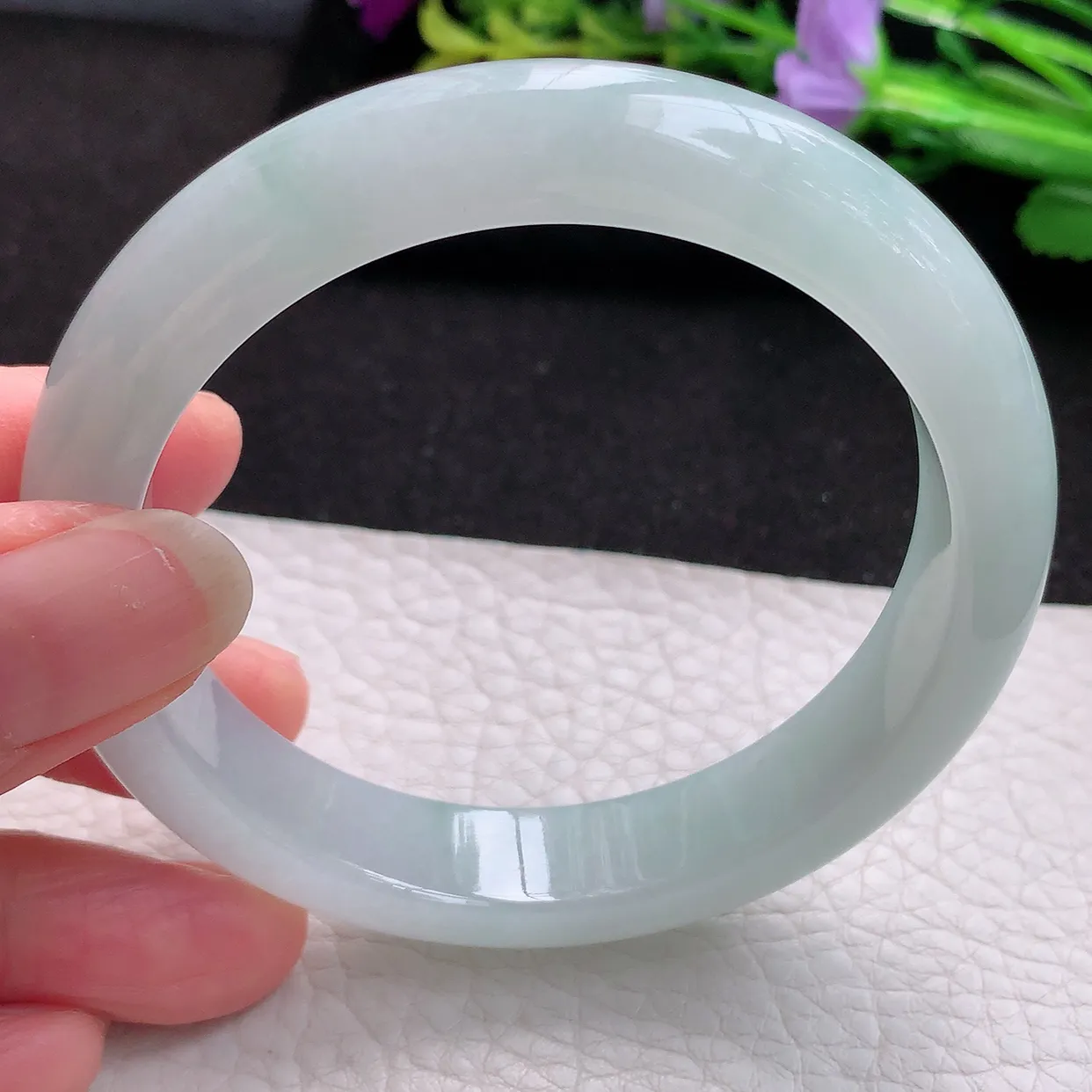 nr实拍57.5*12.2*8.5平安镯 天然翡翠A货冰晴玉手镯胶感宽边玉手环