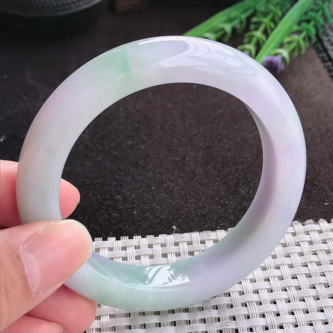 实拍A货翡翠56.5/12.6/10老坑精美油润紫罗兰手镯宽边玉镯手环