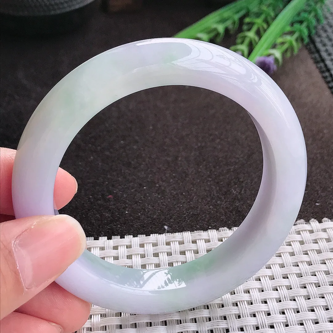 实拍A货翡翠56.5/12.6/10老坑精美油润紫罗兰手镯宽边玉镯手环
