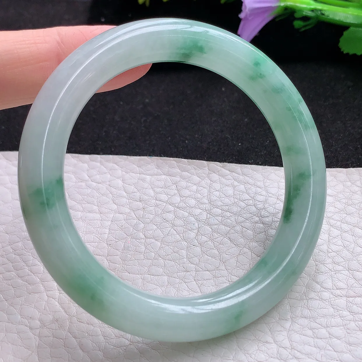 hy实拍54*10.2*9.8美人镯 天然翡翠A货手镯水润飘花圆条玉手环 叮当镯