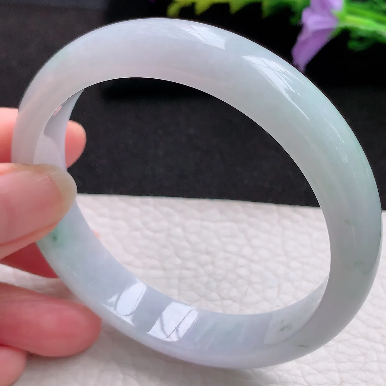 hy大圈口60*13*7.3镯 天然翡翠A货手镯水润飘花大气宽边玉手环