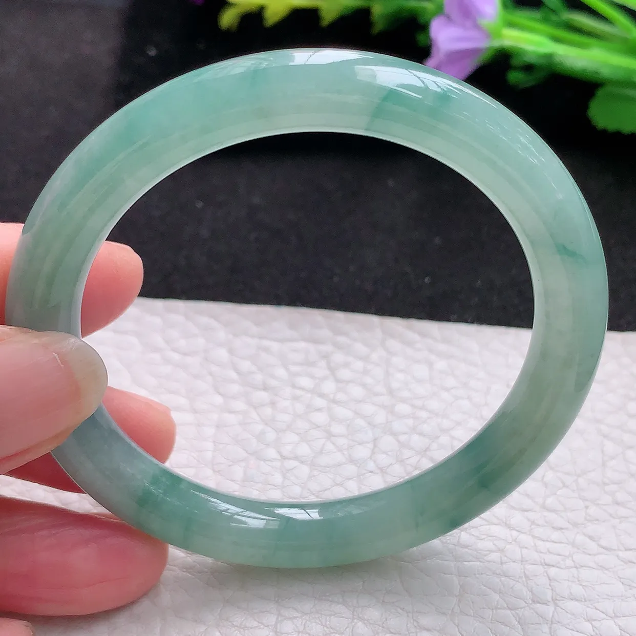 n实拍54.5*8.7*8.5美人镯 天然翡翠A货玉手镯冰飘花圆条玉镯子 叮当镯