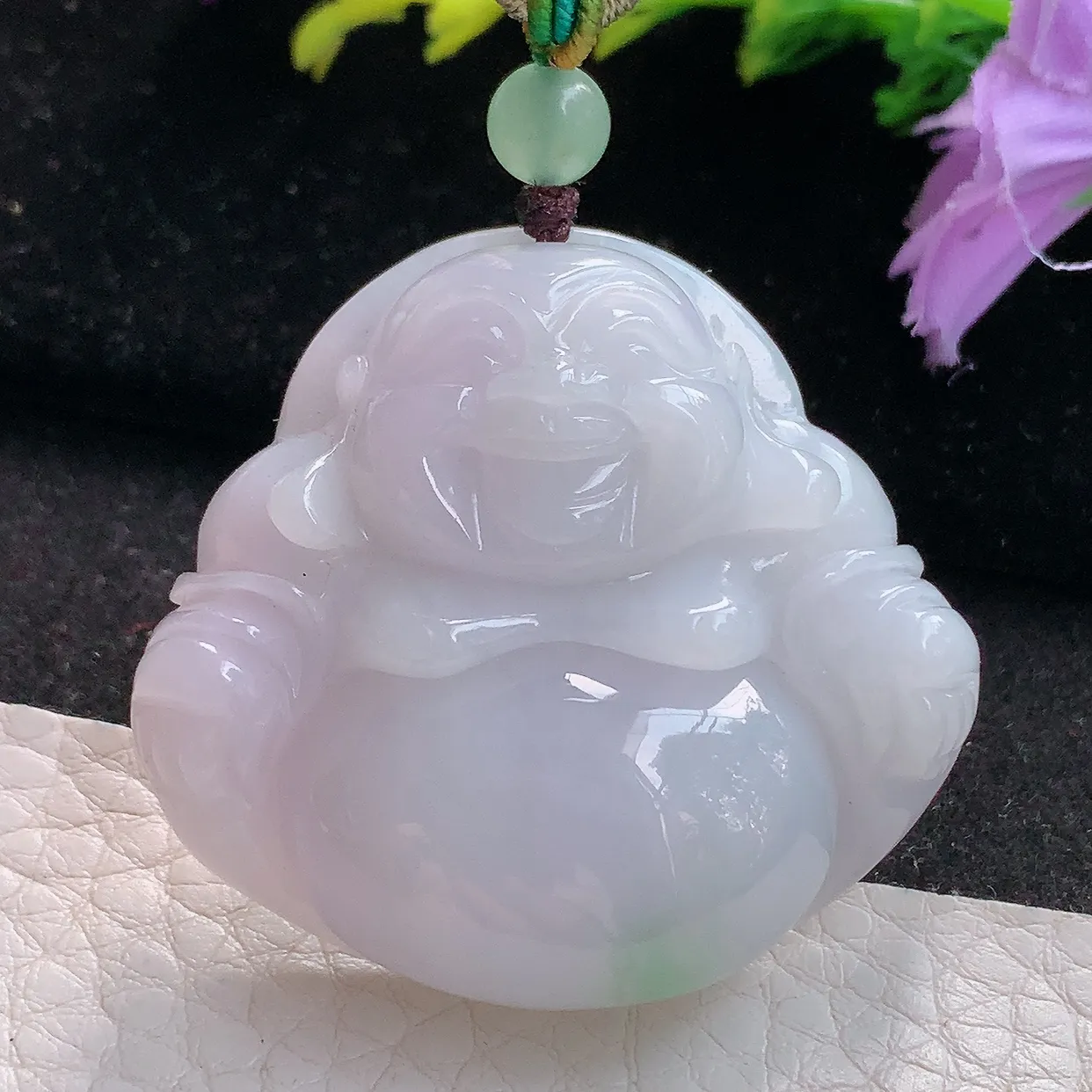 zen实拍39.9*42.8*12.2缅甸天然翡翠淡紫佛公玉吊坠 开心佛玉挂件