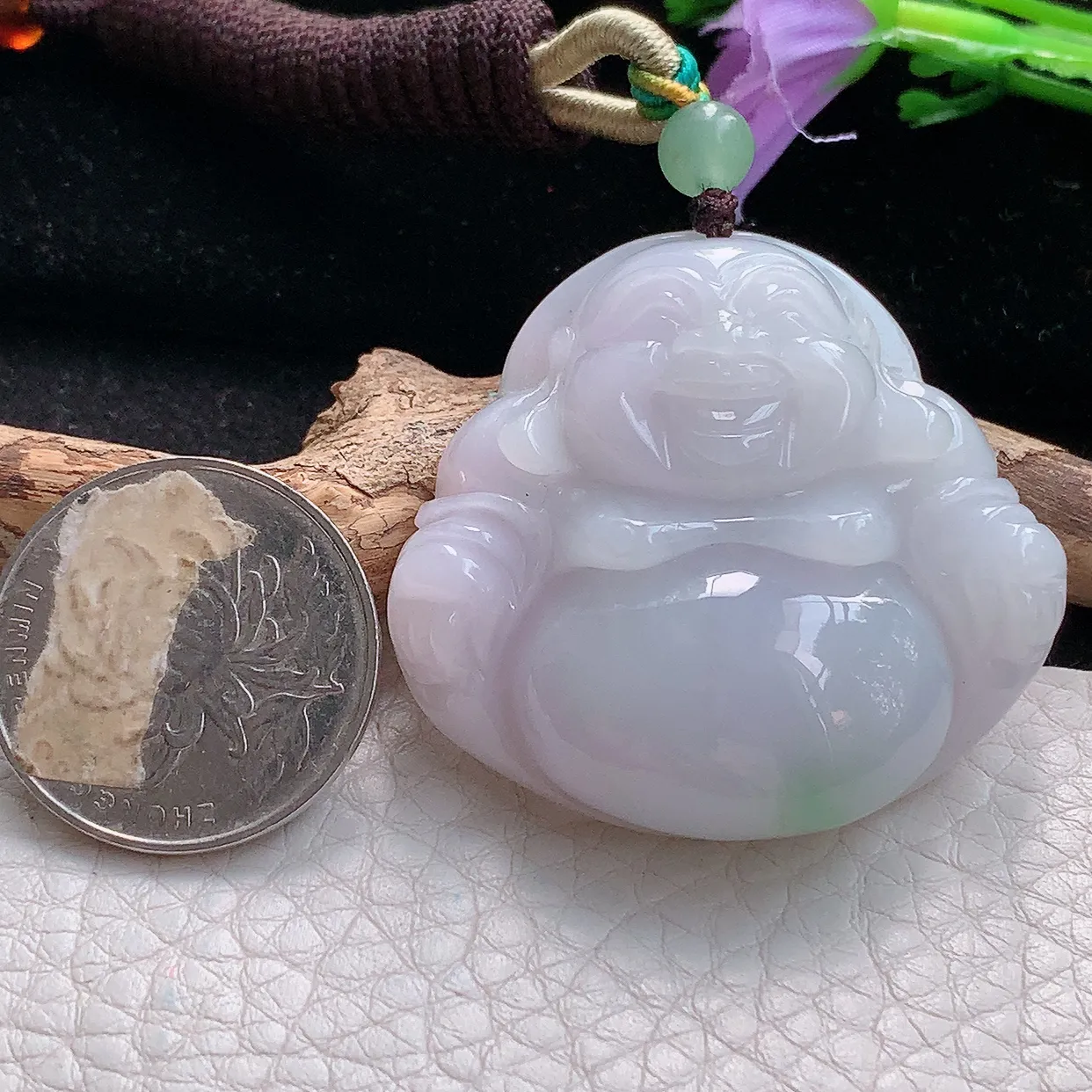 zen实拍39.9*42.8*12.2缅甸天然翡翠淡紫佛公玉吊坠 开心佛玉挂件