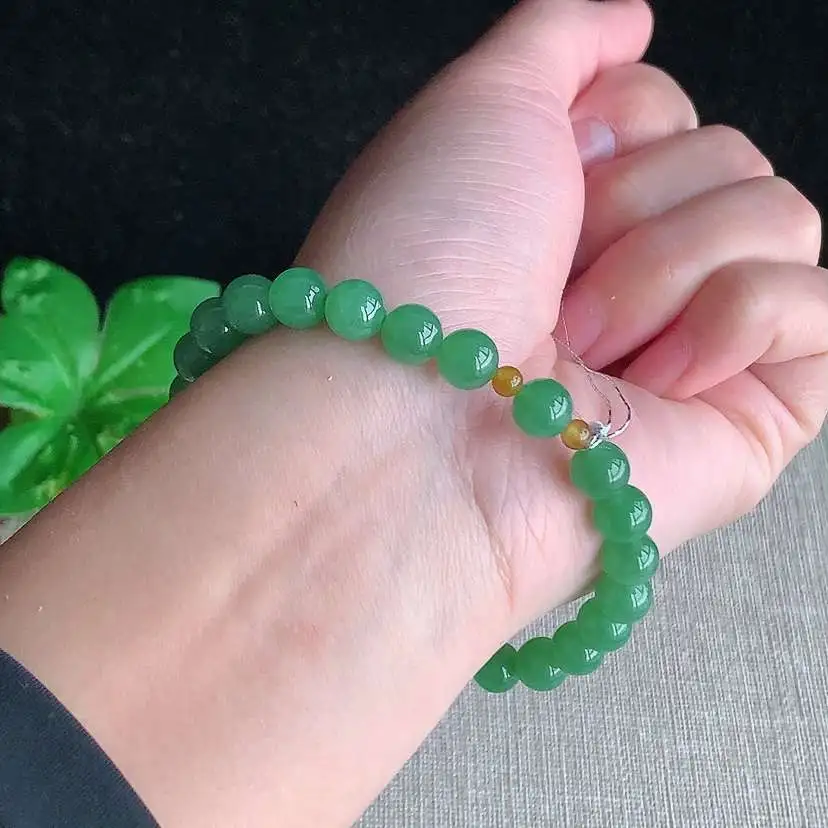 a货翡翠冰种满绿圆珠佛珠手串25颗  尺寸7.2mm 重量17.70g 0101