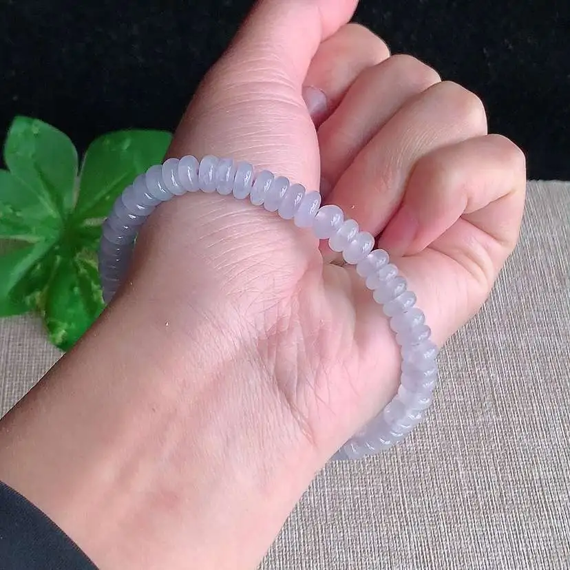 a货翡翠冰种紫罗兰算盘珠手串  尺寸7.2×4.5mm 重量18.00g 0101