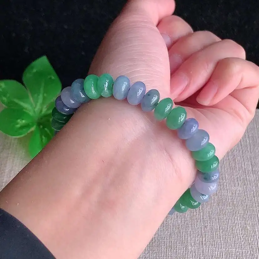 a货翡翠冰种满绿紫罗兰算盘珠手串33颗  尺寸8.8×5mm 重量26.30g 0101