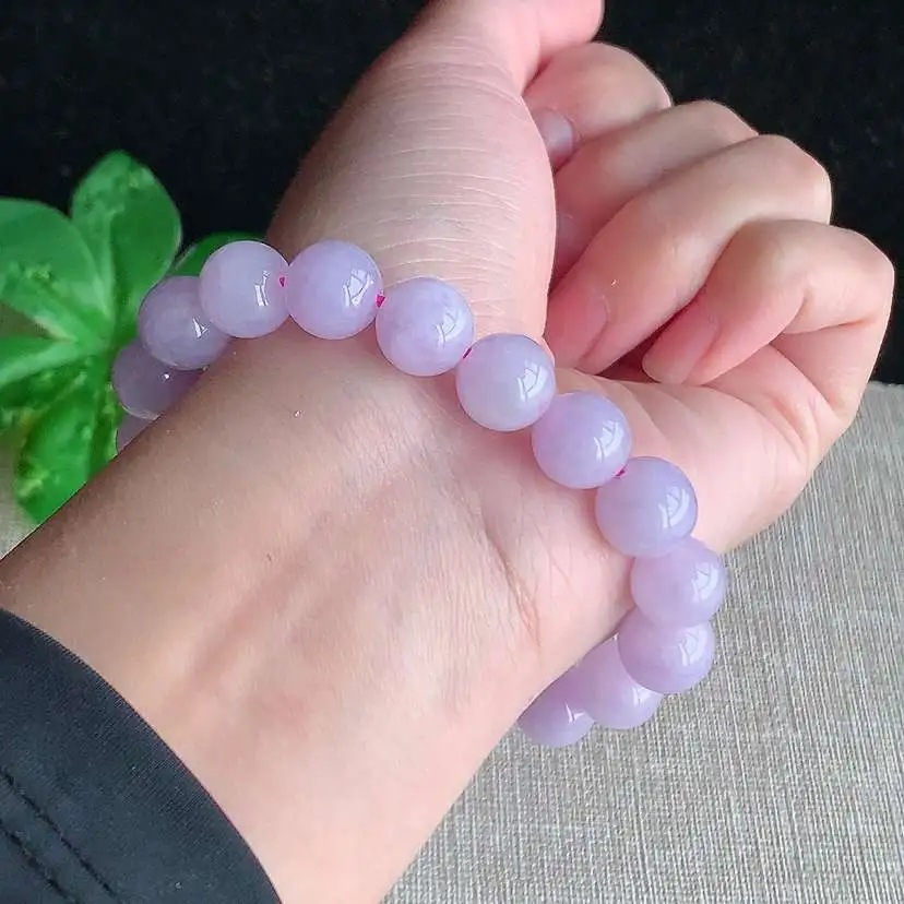 a货翡翠冰种紫罗兰圆珠佛珠手串19颗 尺寸10.7mm 重量36.43g 0101