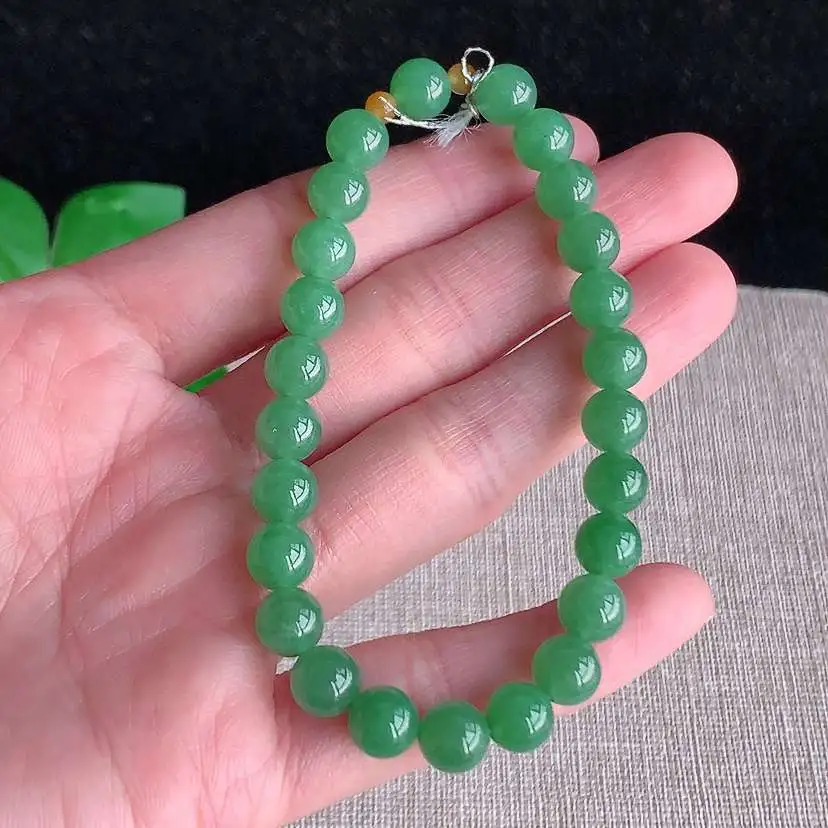 a货翡翠冰种满绿圆珠佛珠手串25颗  尺寸7.2mm 重量17.70g 0101