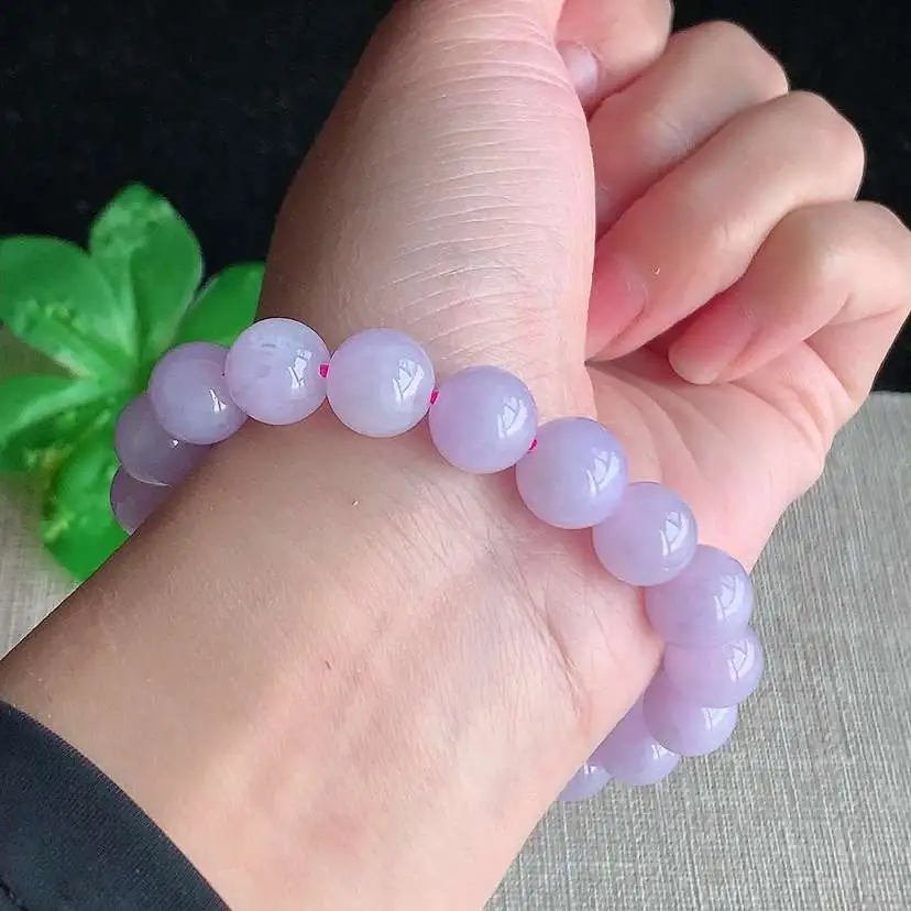 a货翡翠冰种紫罗兰圆珠佛珠手串19颗 尺寸10.7mm 重量36.43g 0101