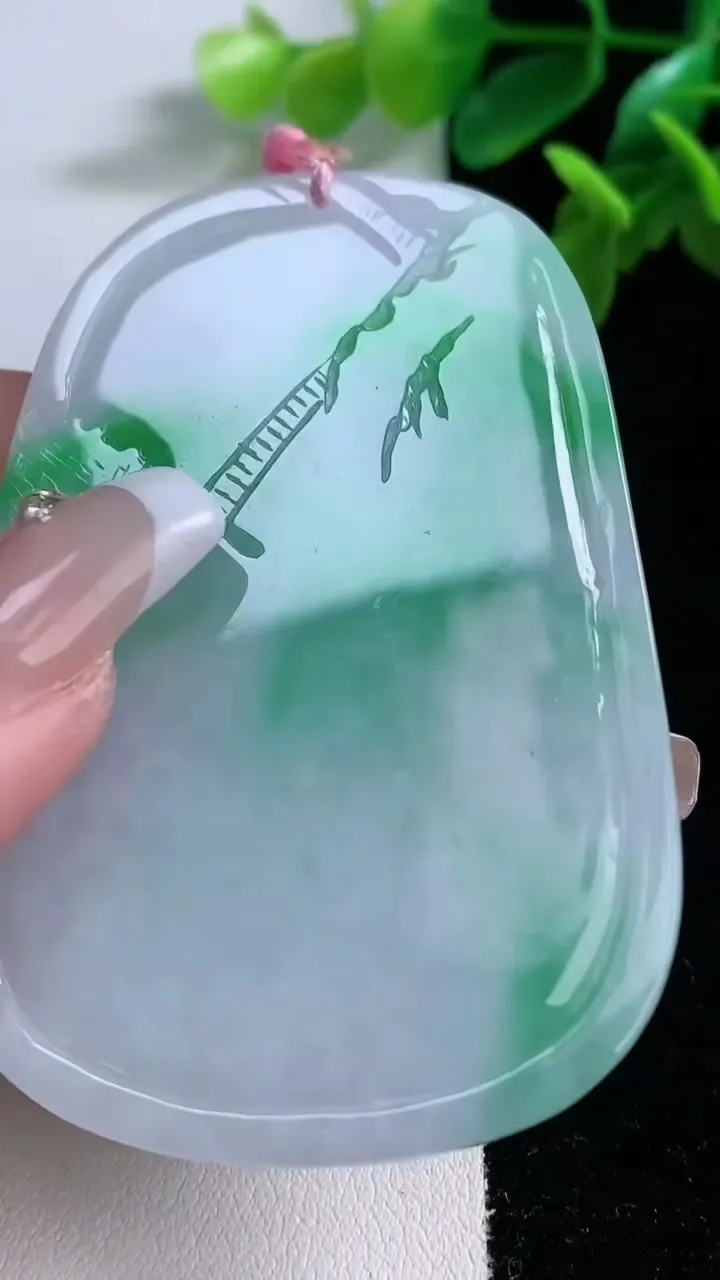 天然A货翡翠山水牌吊坠，尺寸68.3-45.7-5.8，重量:46.65g
1月2日