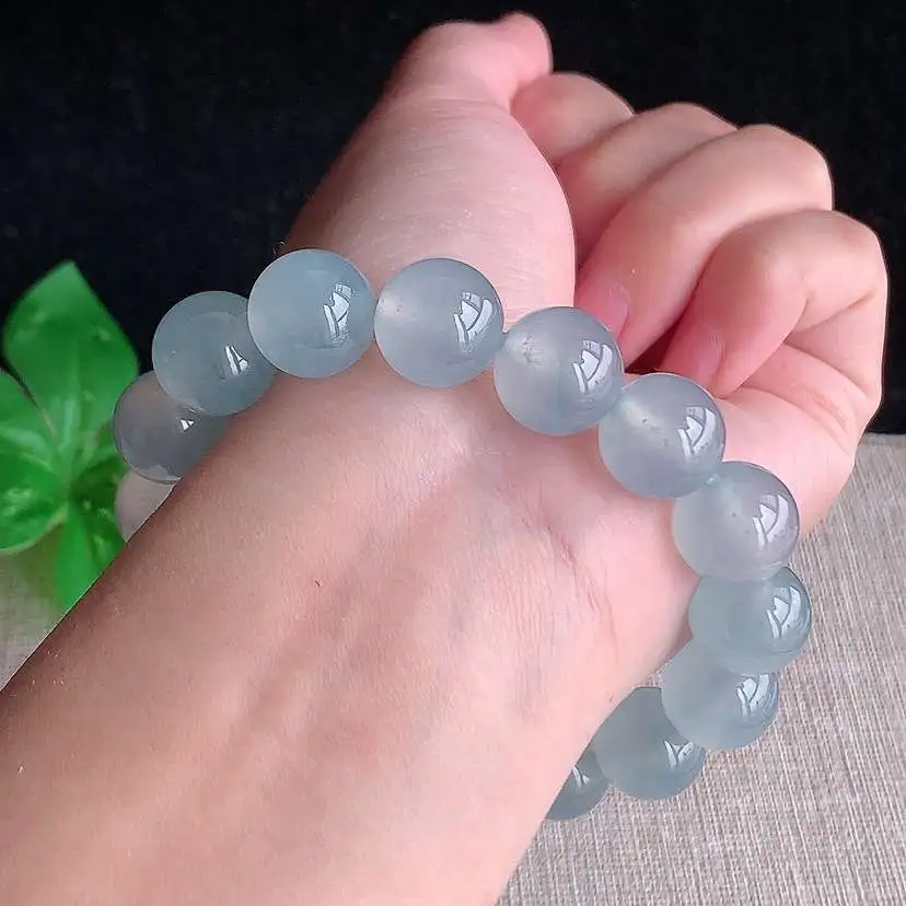 a货翡翠高冰种白月光圆珠佛珠手串16颗 尺寸12.8mm 重量61.10g 0101 B25