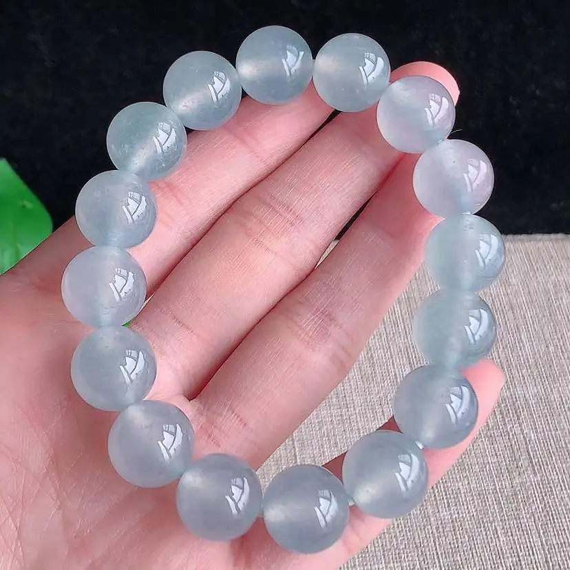 a货翡翠高冰种白月光圆珠佛珠手串16颗 尺寸12.8mm 重量61.10g 0101 B25