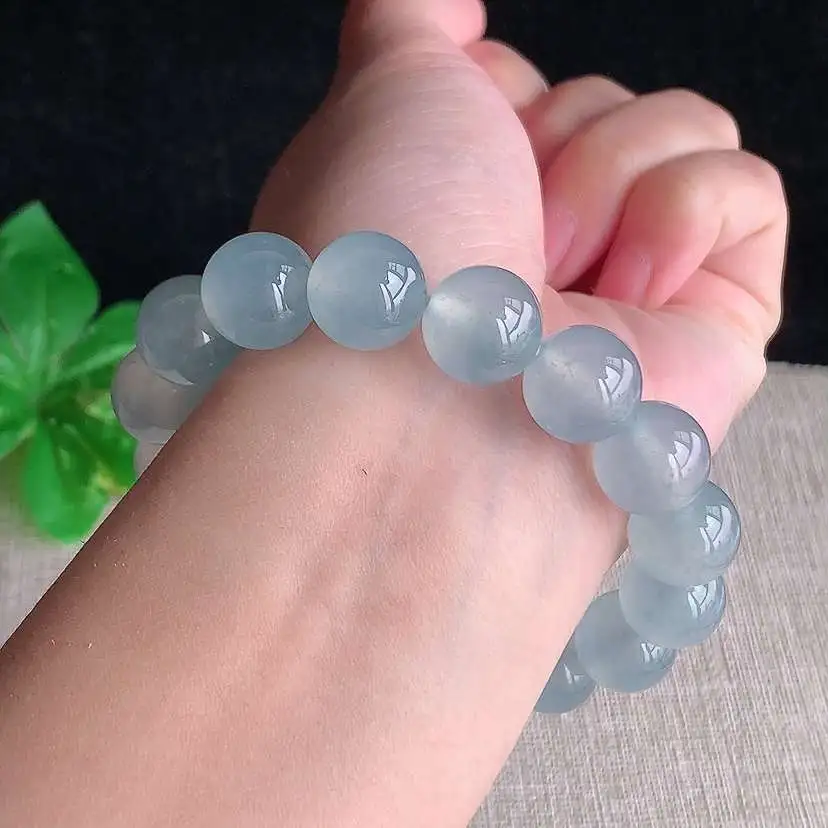 a货翡翠高冰种白月光圆珠佛珠手串16颗 尺寸12.8mm 重量61.10g 0101 B25