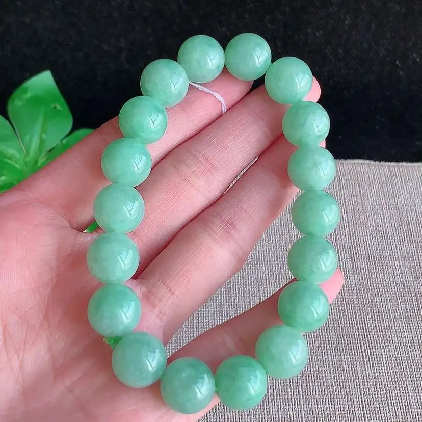 a货翡翠冰种满绿圆珠佛珠手串18颗  尺寸11.8mm 重量51.74g 0103