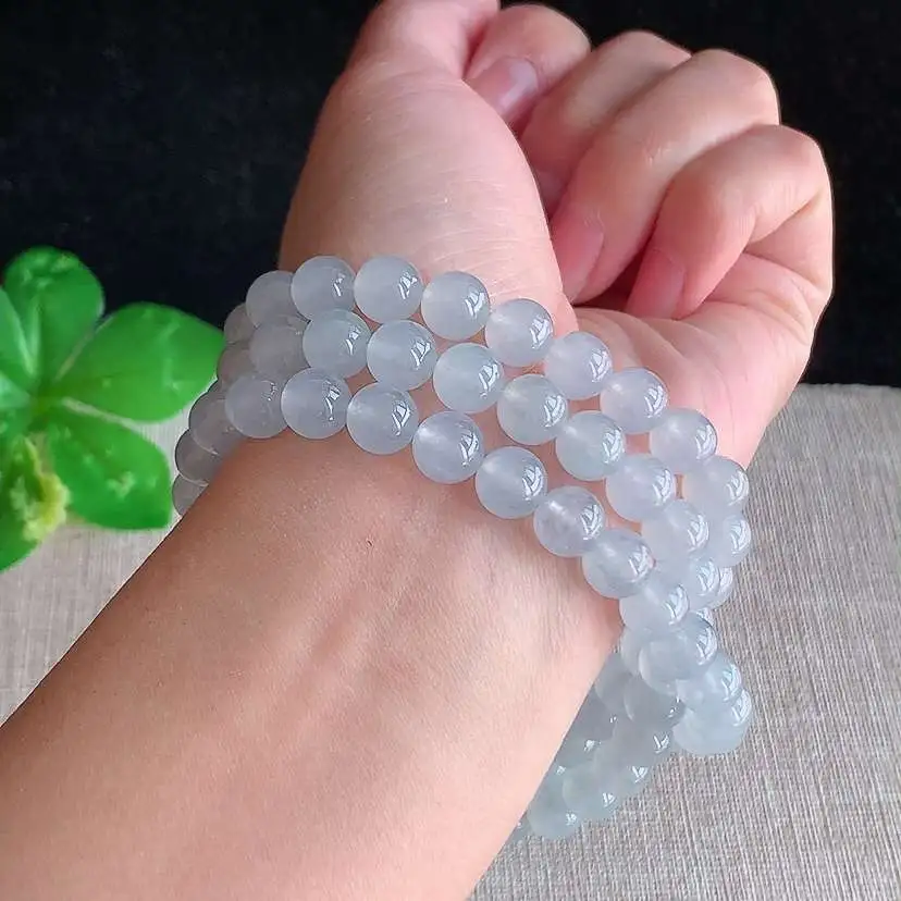 a货翡翠冰种白月光圆珠项链毛衣链88颗  尺寸7.8mm 重量79.60g 0102