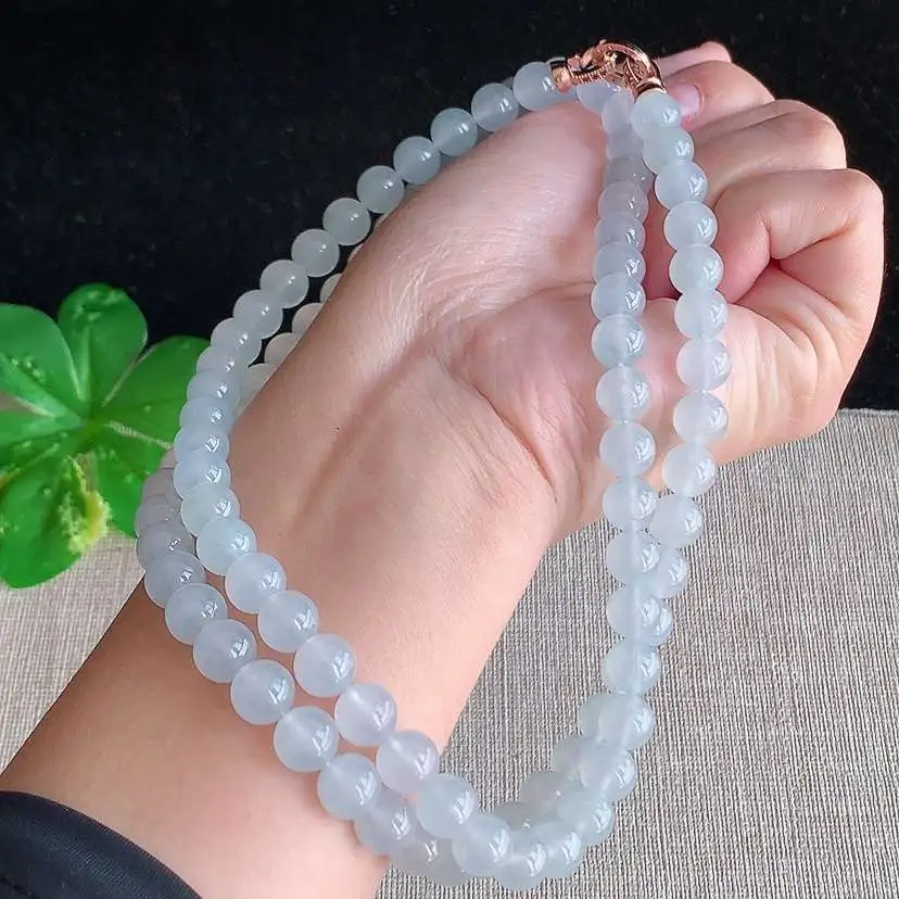 a货翡翠冰种白月光圆珠项链毛衣链88颗  尺寸7.8mm 重量79.60g 0102