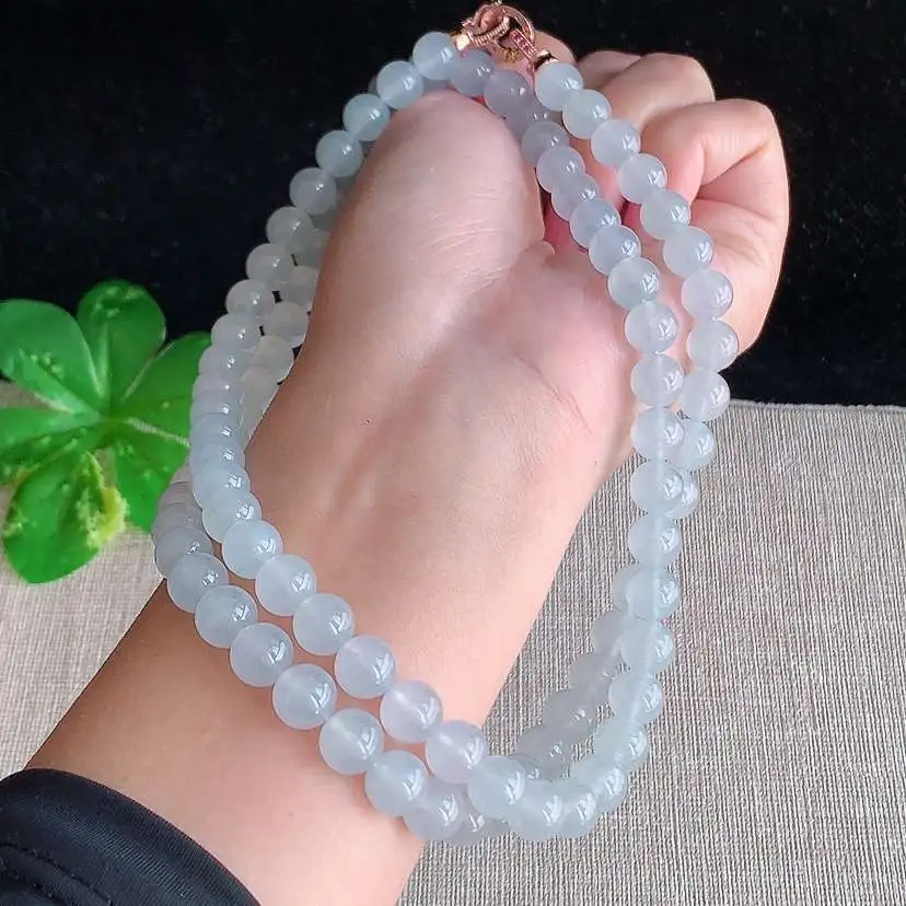 a货翡翠冰种白月光圆珠项链毛衣链88颗  尺寸7.8mm 重量79.60g 0102