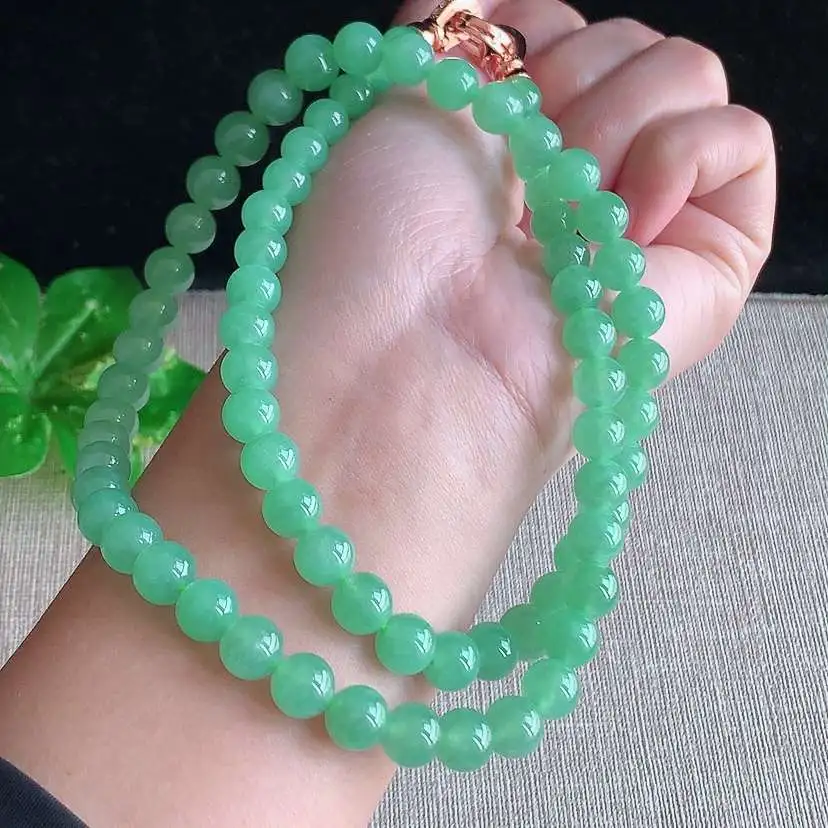 a货翡翠冰种满绿甜绿圆珠项链毛衣链73颗  尺寸7.7mm 重量61.60g 0103